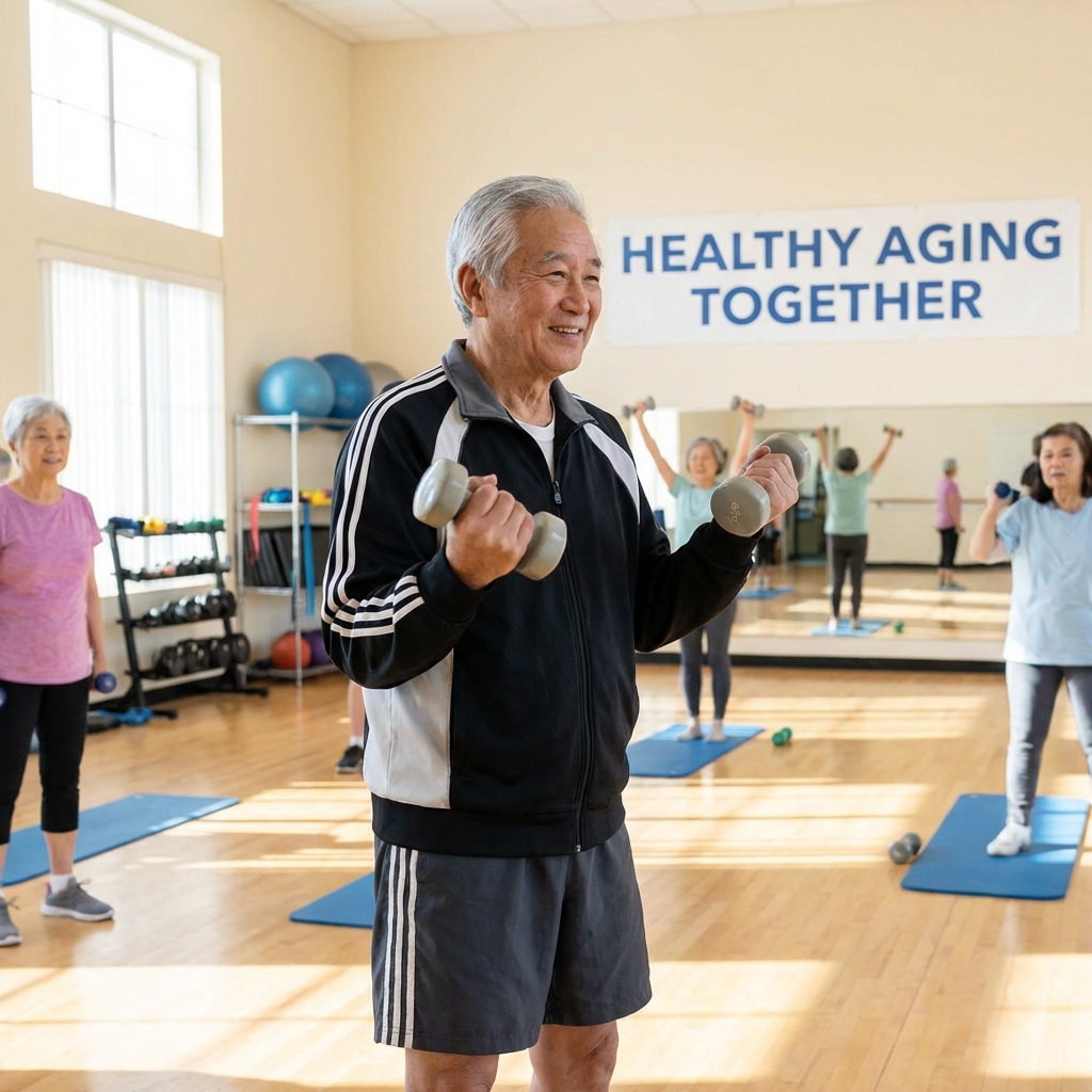 Senior lifting weights